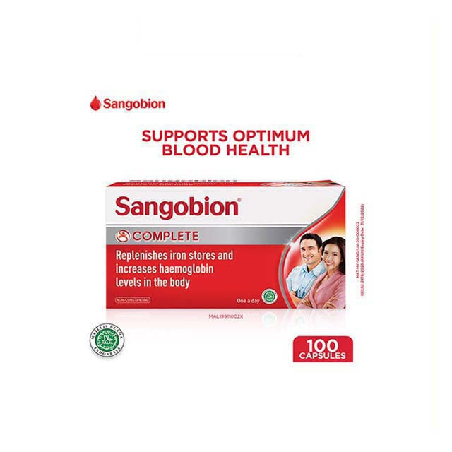Sangobion iron supplement box containing 100 capsules for optimum blood health support