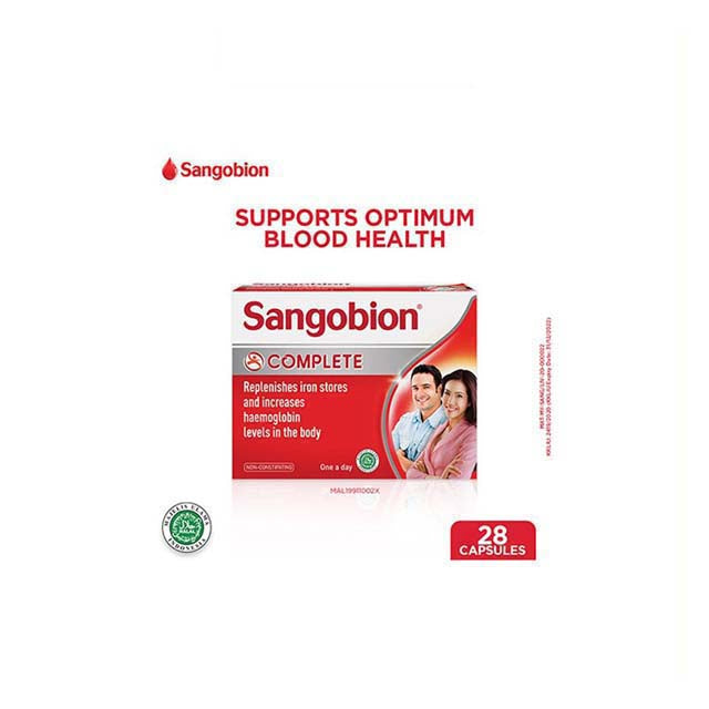 Sangobion iron supplement in a 28-capsule box supporting optimum blood health