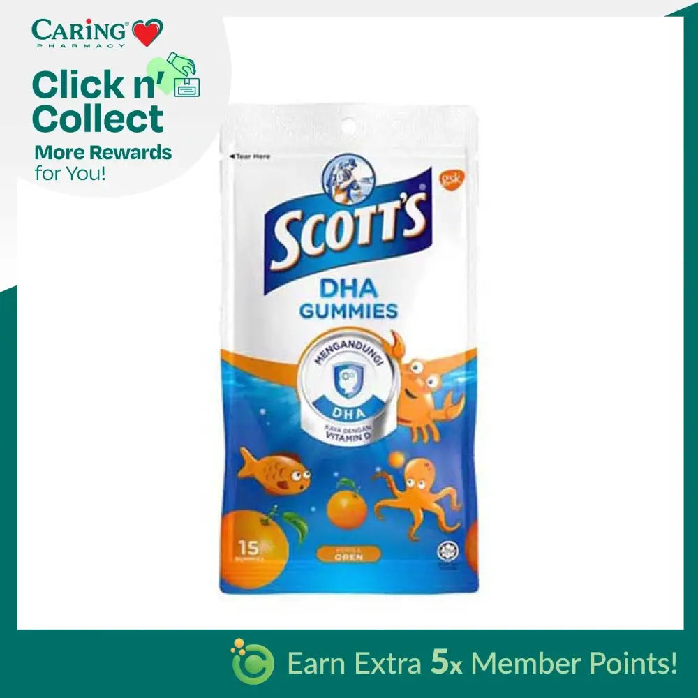 Scott's DHA gummies for kids in orange flavor with playful sea creature design on packaging