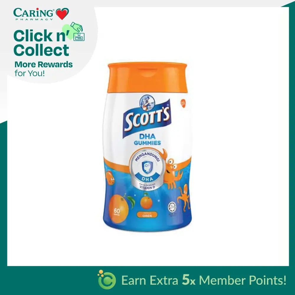 Scott's DHA gummies orange in a colorful container with 60 gummies for healthy development