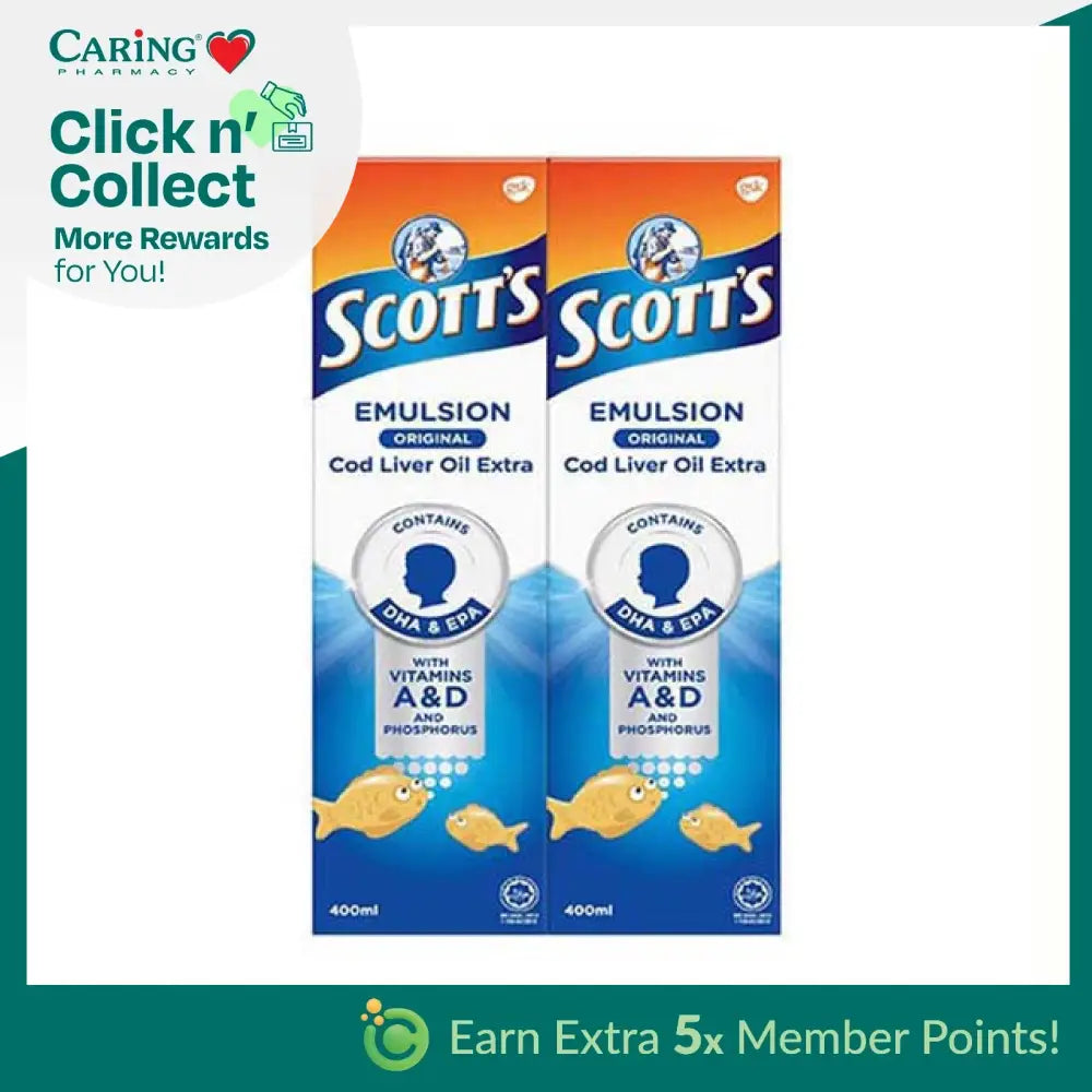 Scotts Emulsion Original twin pack with cod liver oil extra and vitamins A and D for health benefits