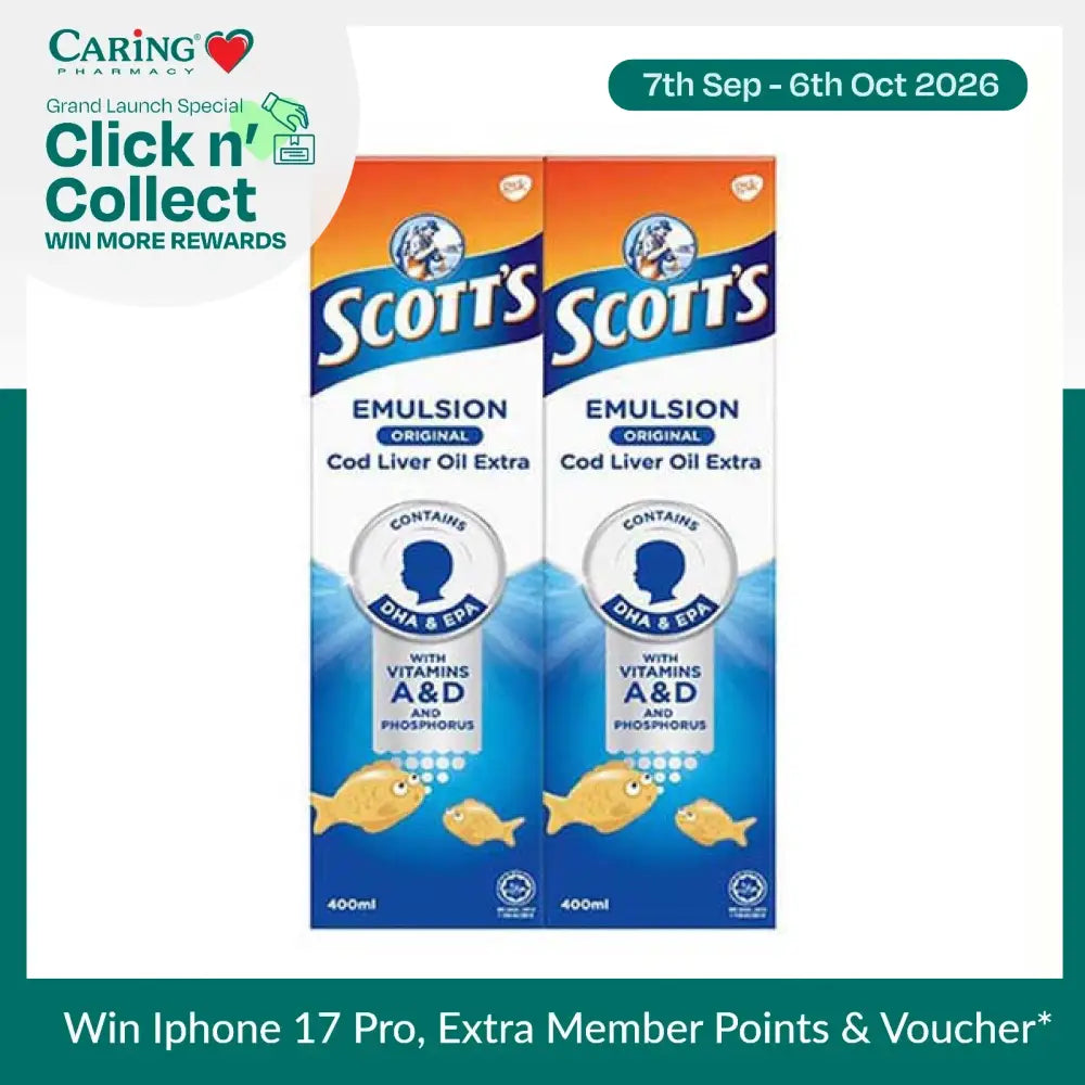 Scotts Emulsion Original twin pack with cod liver oil extra and vitamins A and D for health benefits