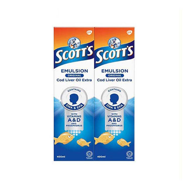 Scotts Emulsion Original twin pack with cod liver oil extra and vitamins A and D for health benefits