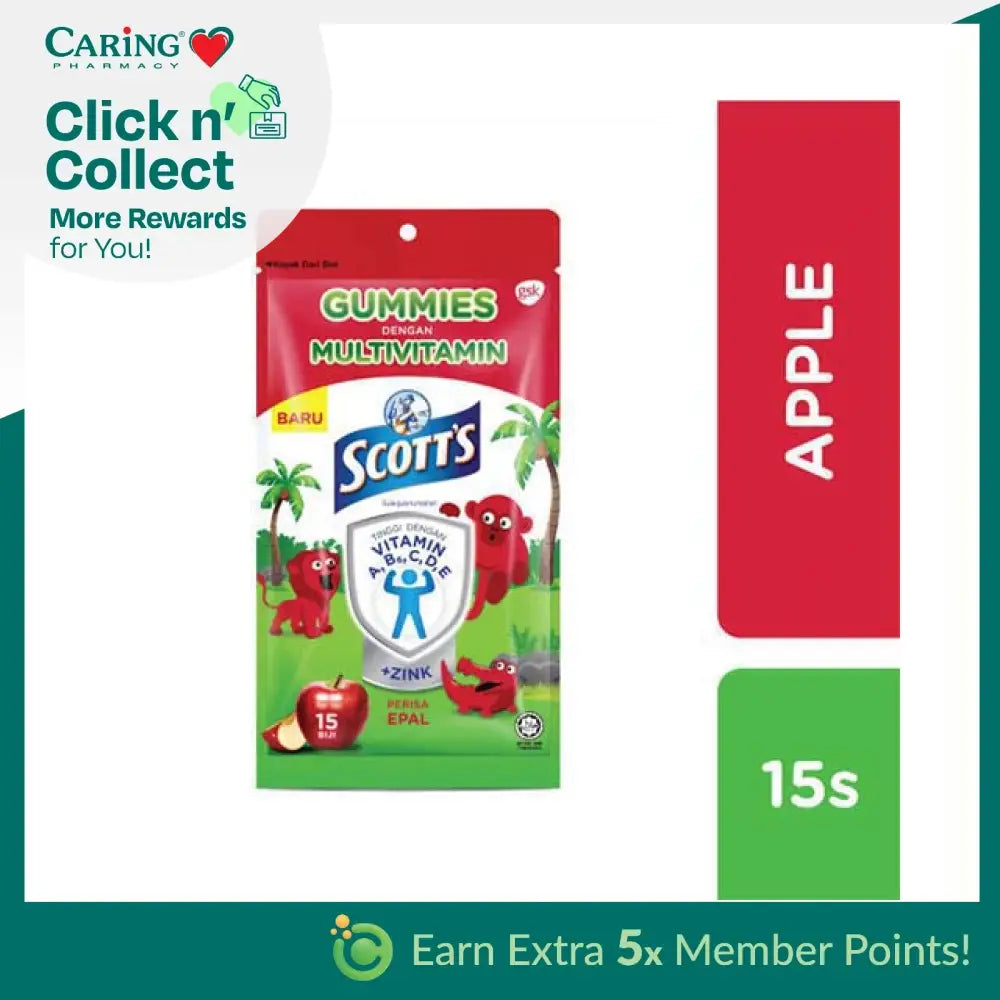 Scotts multivitamin gummies apple in a colorful packaging with fun character design