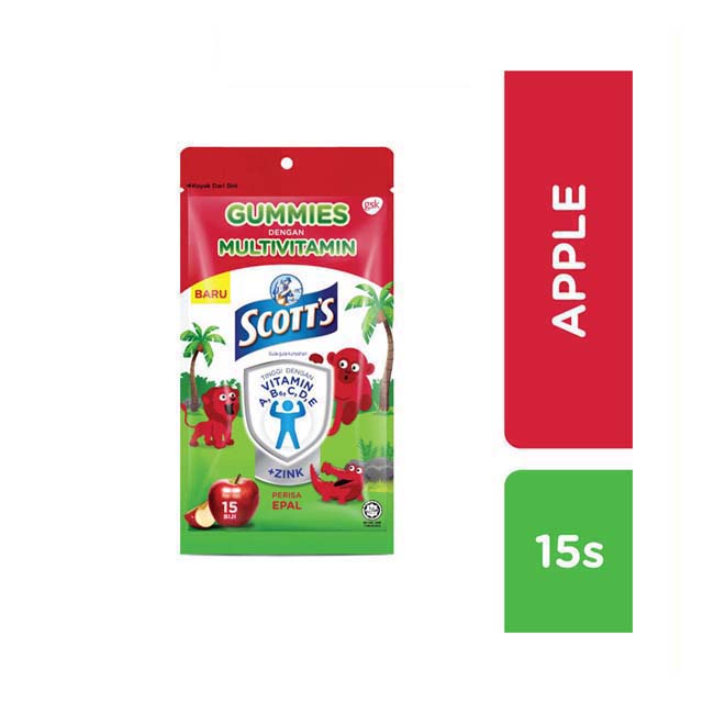 Scotts multivitamin gummies apple in a colorful packaging with fun character design