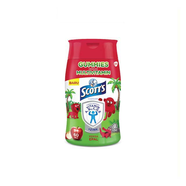 Scott's multivitamin gummies apple 60s in a colorful bottle for children's nutritional support