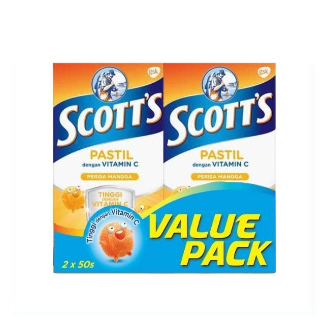 Scott's Vitamin C Mango Pastilles in a value pack containing two bags of tasty and nutritious pastilles