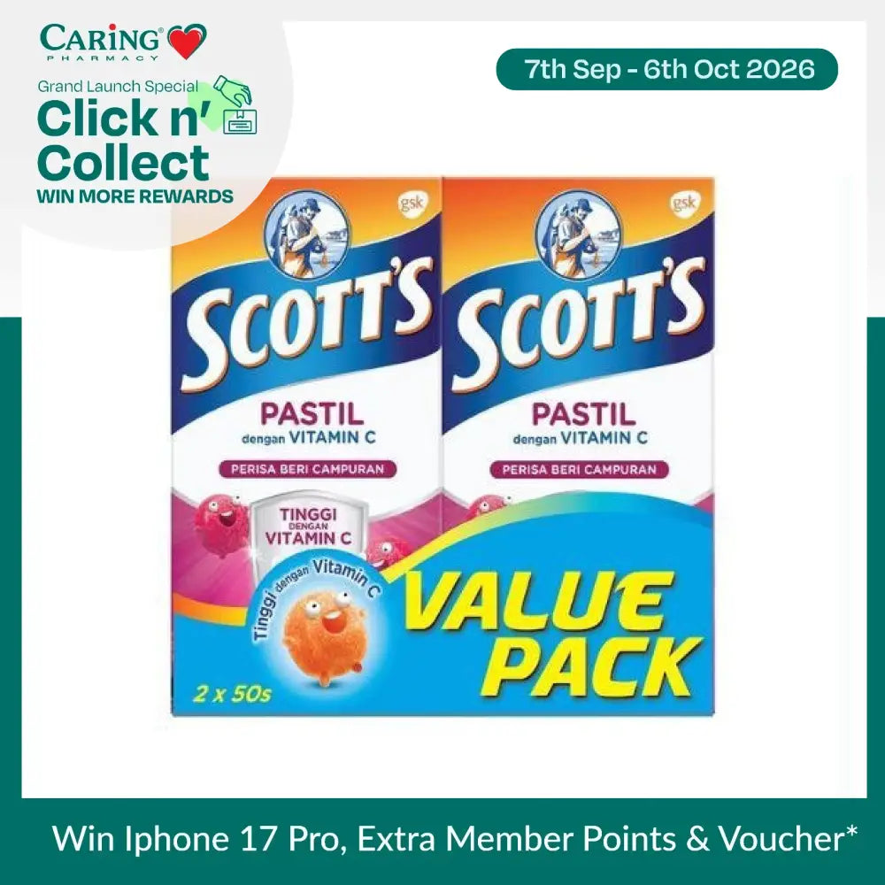 SCOTT'S Vitamin C pastilles value pack containing two boxes of 50 pastilles each in mixed fruit flavor
