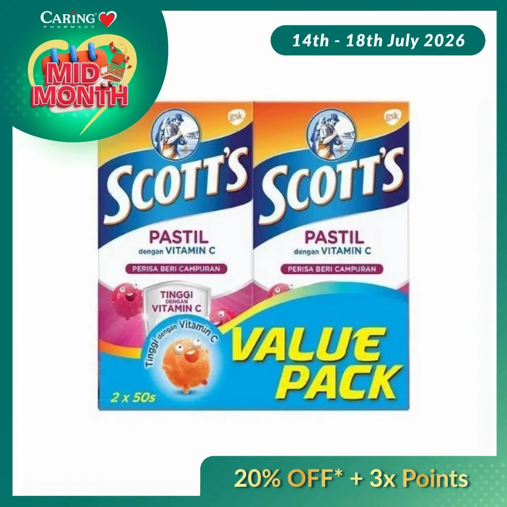 SCOTT'S Vitamin C pastilles value pack containing two boxes of 50 pastilles each in mixed fruit flavor