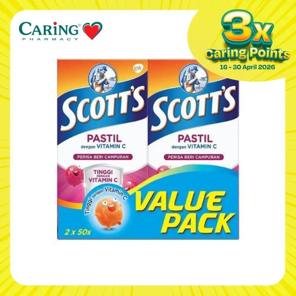 SCOTT'S Vitamin C pastilles value pack containing two boxes of 50 pastilles each in mixed fruit flavor