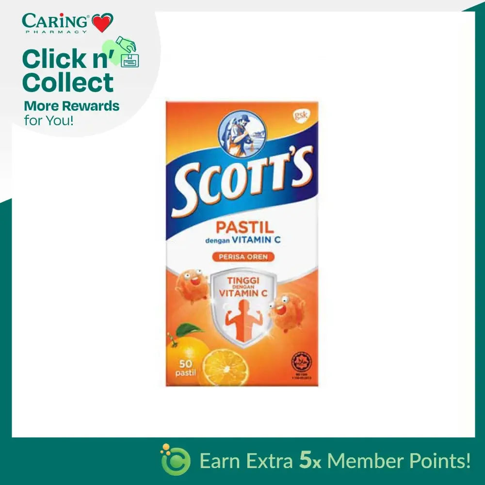 Scott's Vitamin C Orange Pastilles in Orange Packaging with 50 Delicious Citrus Flavored Sweets