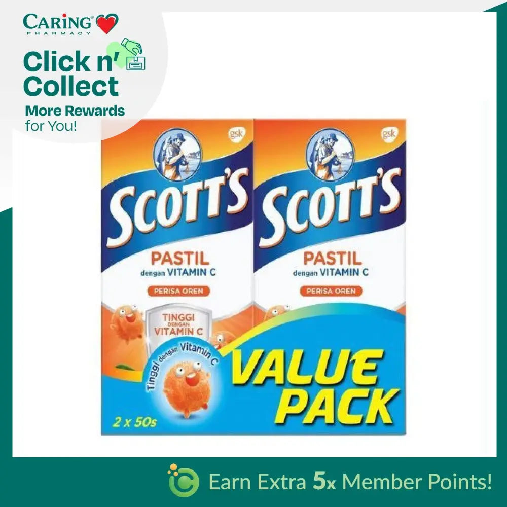 Scott's Vitamin C orange pastilles in value pack with two 50-count boxes for immune support