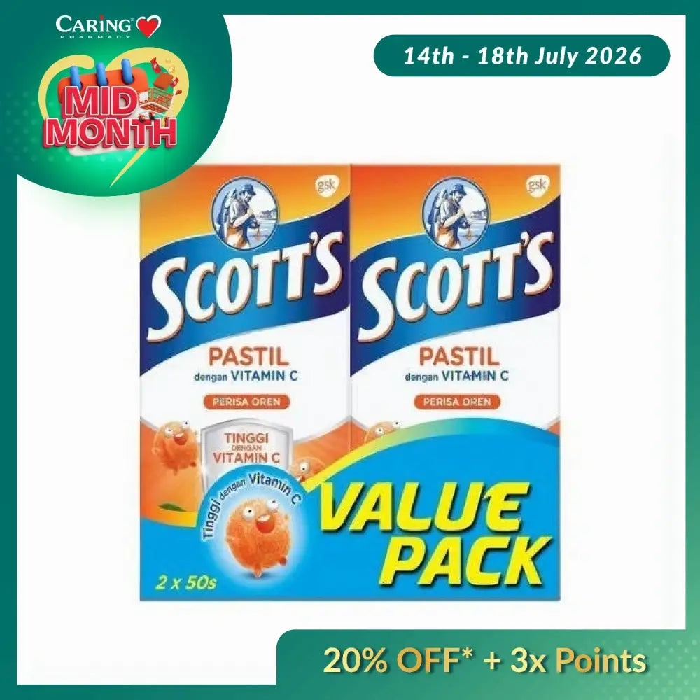 Scott's Vitamin C orange pastilles in value pack with two 50-count boxes for immune support