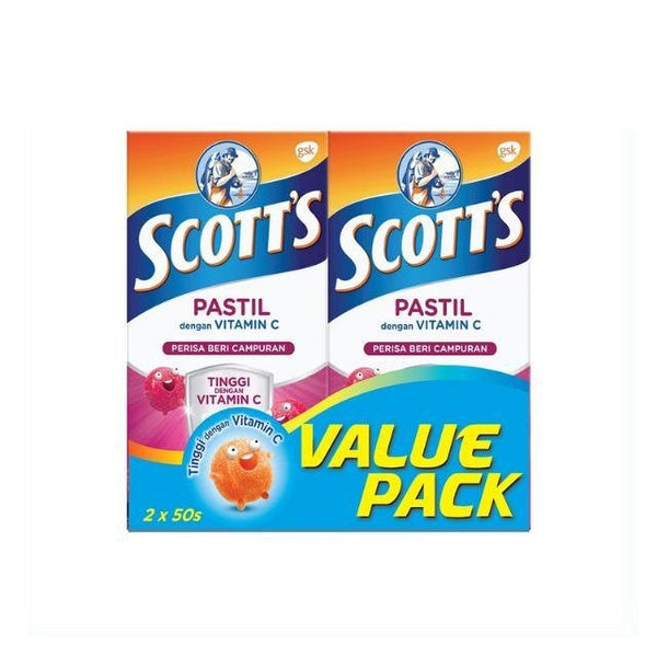 SCOTT'S Vitamin C pastilles value pack containing two boxes of 50 pastilles each in mixed fruit flavor