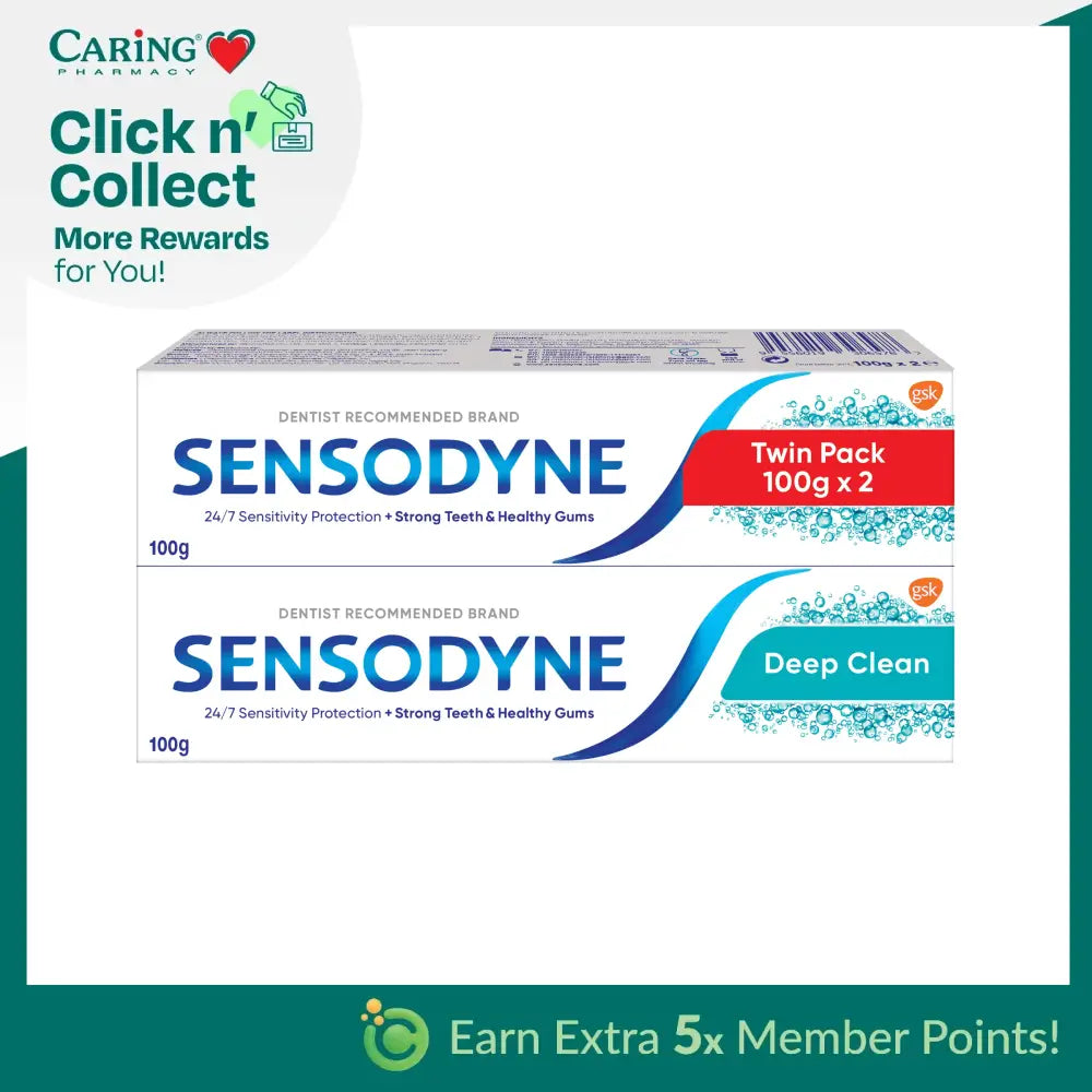 Sensodyne Deep Clean toothpaste twin pack featuring two 100g tubes for effective sensitivity protection
