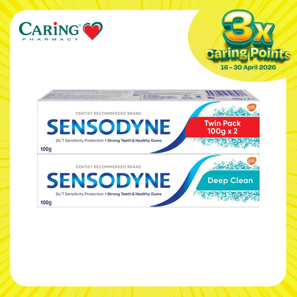 Sensodyne Deep Clean toothpaste twin pack featuring two 100g tubes for effective sensitivity protection