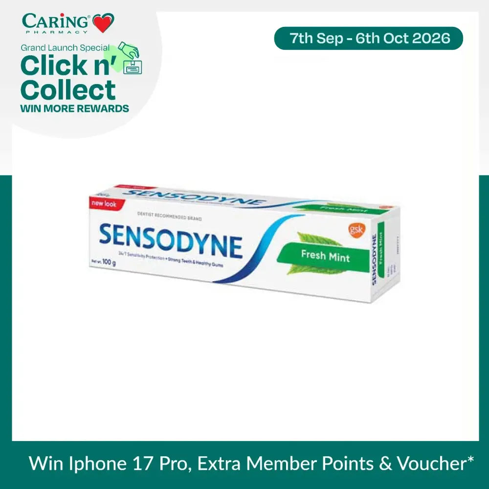 Sensodyne Fresh Mint toothpaste in a 100g tube for sensitive teeth and fresh breath