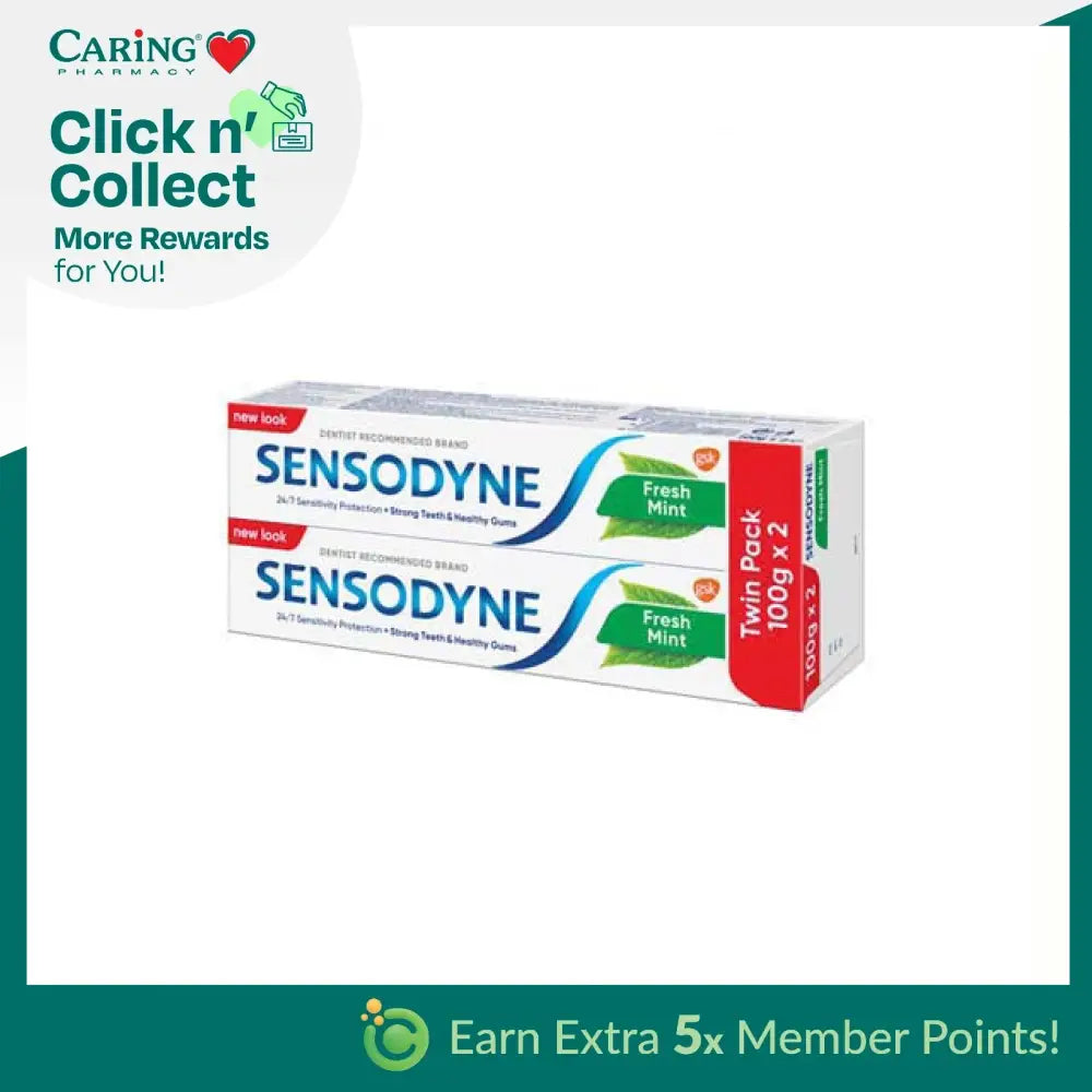 Sensodyne Fresh Mint toothpaste twin pack for sensitive teeth with strong enamel protection