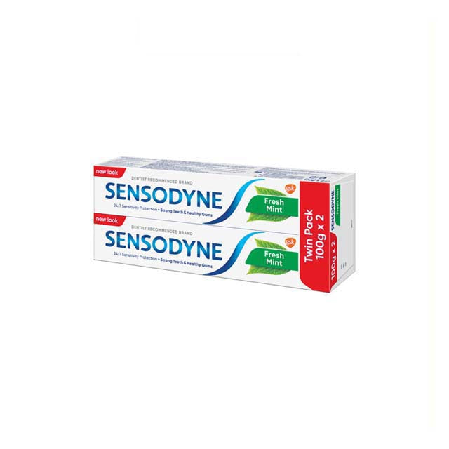 Sensodyne Fresh Mint toothpaste twin pack for sensitive teeth with strong enamel protection