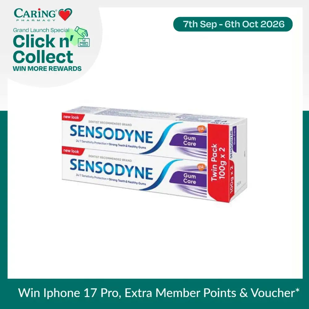 Sensodyne Gum Care toothpaste twin pack, featuring two 100g tubes for sensitive teeth protection