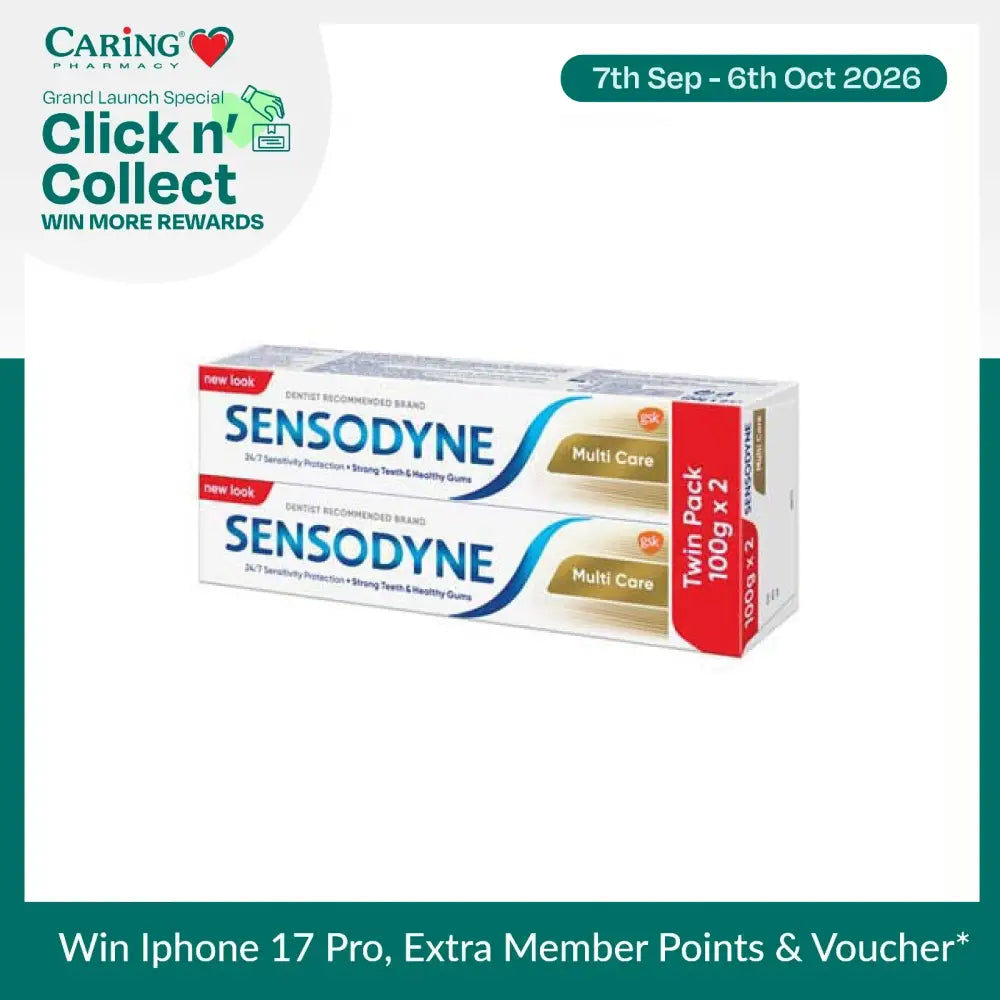 Sensodyne Multicare Toothpaste twin pack with two 100g tubes for sensitive teeth protection