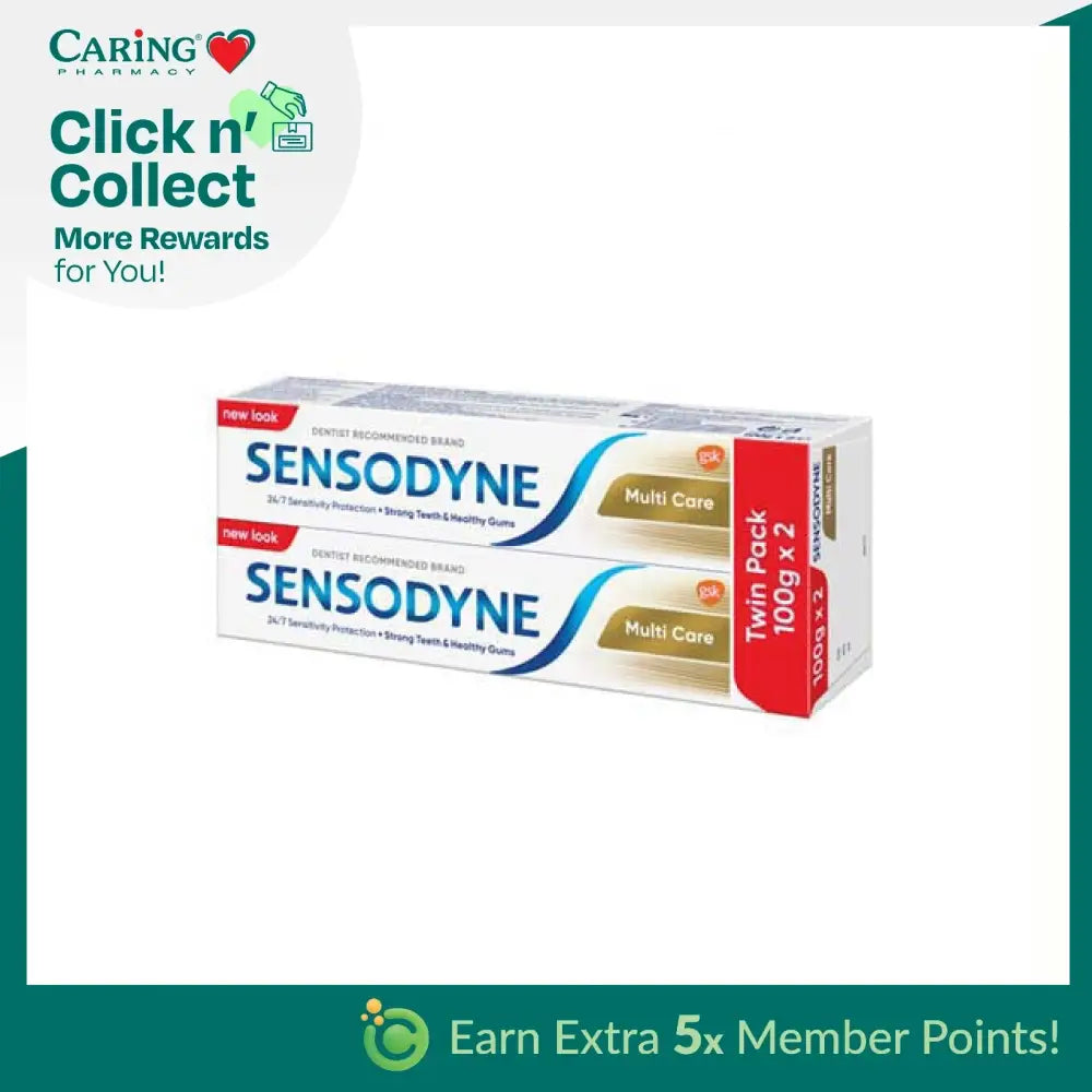 Sensodyne Multicare Toothpaste twin pack with two 100g tubes for sensitive teeth protection
