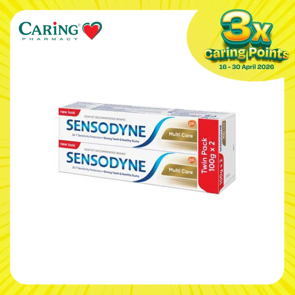 Sensodyne Multicare Toothpaste twin pack with two 100g tubes for sensitive teeth protection