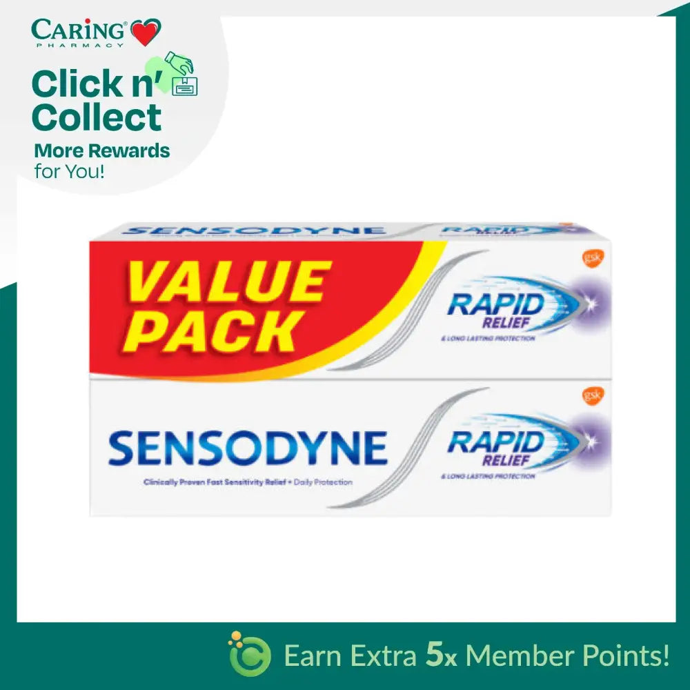 Sensodyne Rapid Relief toothpaste value pack for quick sensitivity relief and daily protection