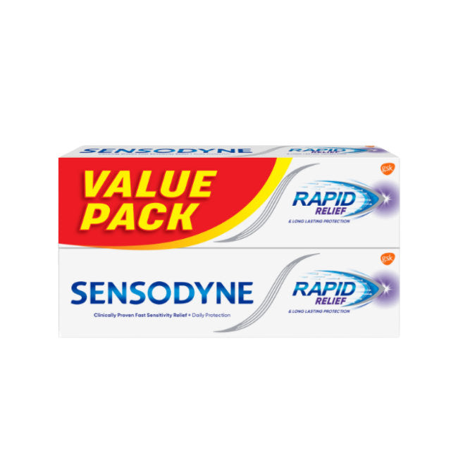 Sensodyne Rapid Relief toothpaste value pack for quick sensitivity relief and daily protection