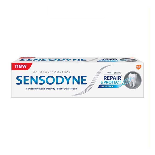 Sensodyne Repair and Protect toothpaste for sensitive teeth with deep repair and whitening benefits
