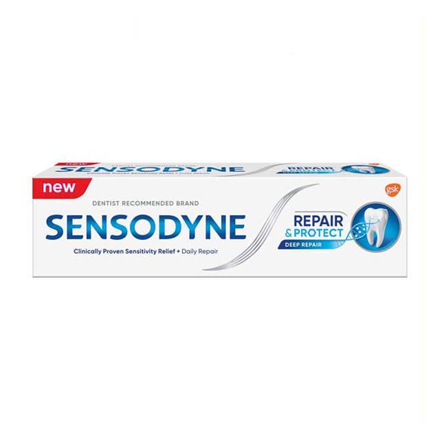 Sensodyne Repair and Protect toothpaste tube for effective sensitivity relief and daily dental care
