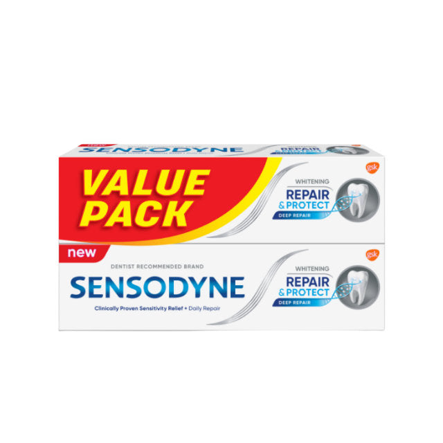 Sensodyne Repair and Protect Whitening toothpaste value pack for daily sensitivity relief and deep repair