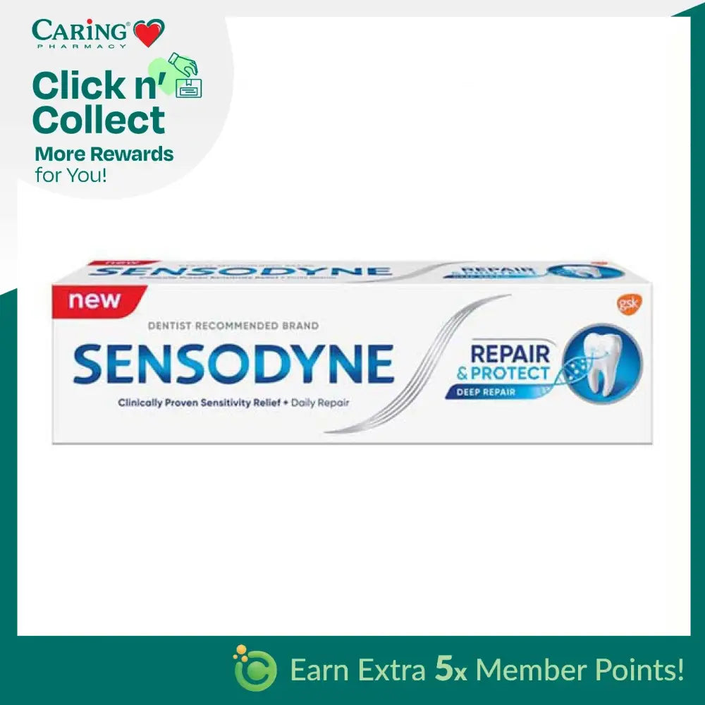 Sensodyne Repair and Protect toothpaste tube for effective sensitivity relief and daily dental care