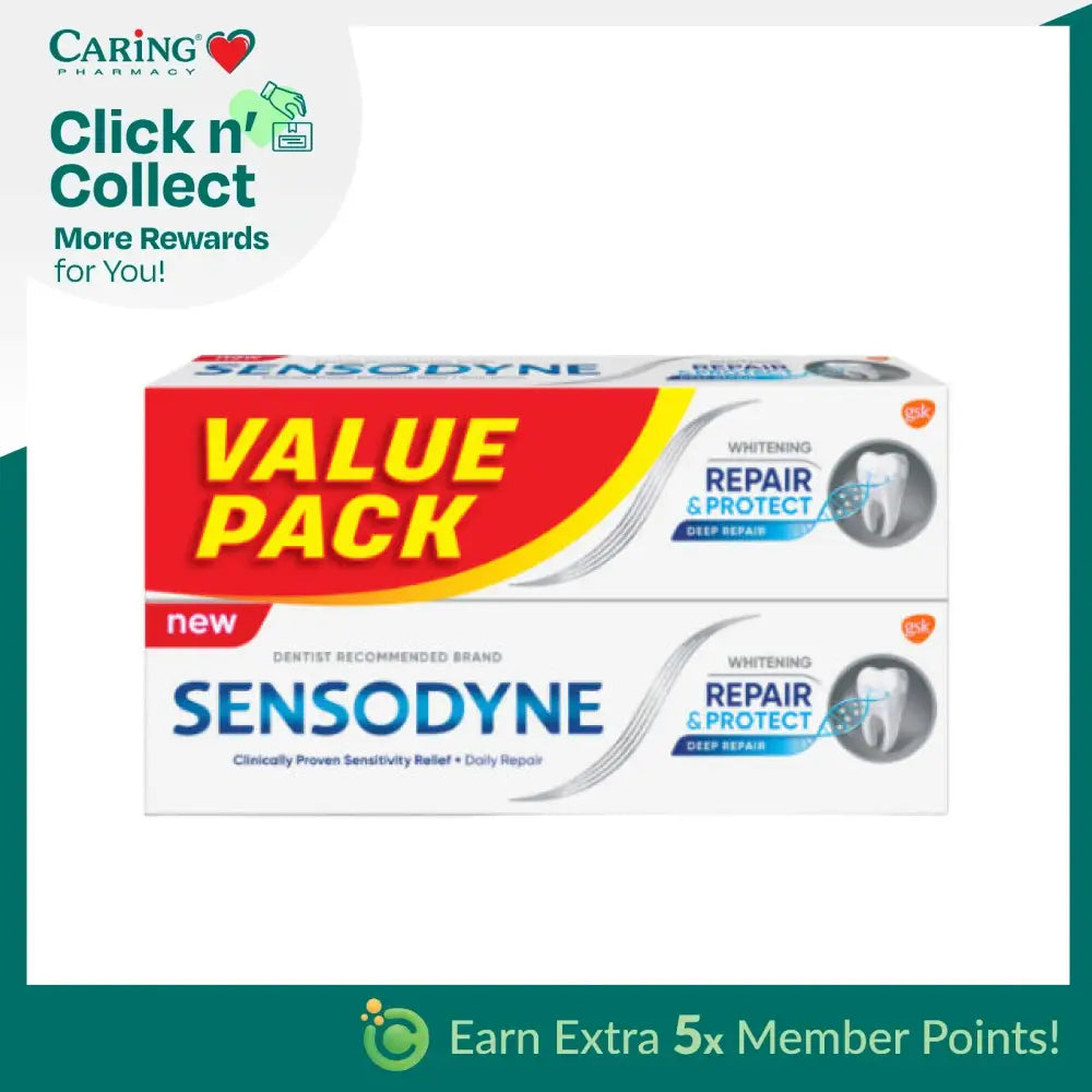 Sensodyne Repair and Protect Whitening toothpaste value pack for daily sensitivity relief and deep repair