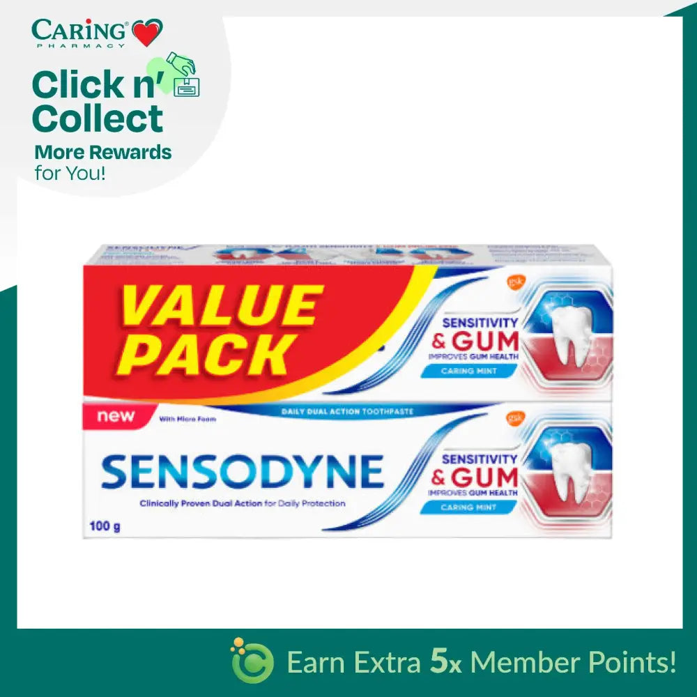 Sensodyne Sensitive and Gum Toothpaste value pack for daily care and improved gum health in a 100g tube