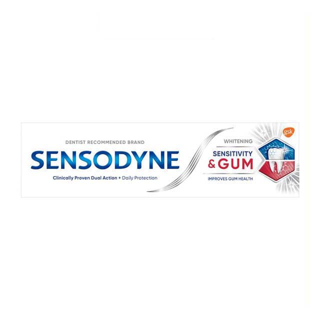 Sensodyne Sensitivity and Gum Whitening Toothpaste with clinically proven dual action for improved gum health.