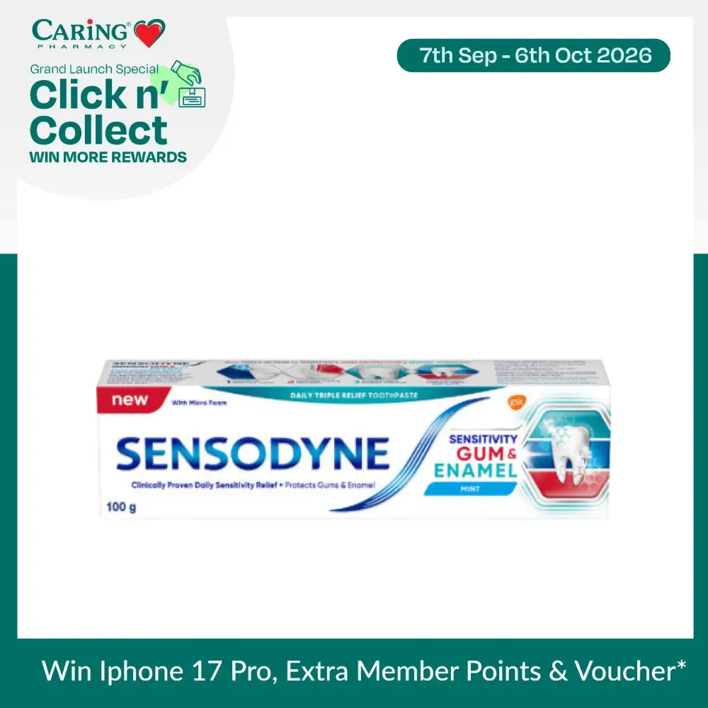 Sensodyne sensitivity gum and enamel toothpaste in a 100g tube for daily relief and gum protection