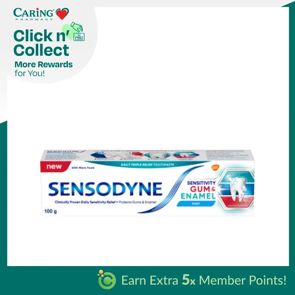 Sensodyne sensitivity gum and enamel toothpaste in a 100g tube for daily relief and gum protection