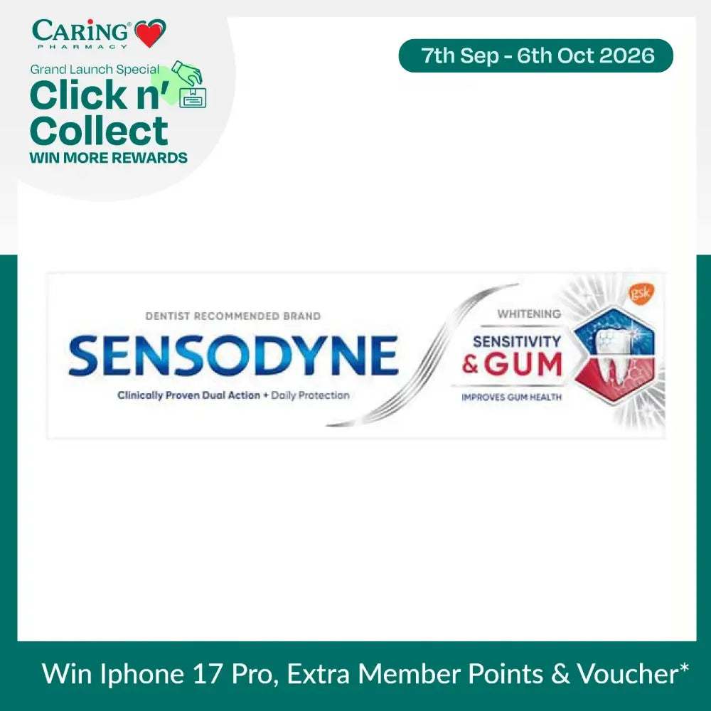 Sensodyne Sensitivity and Gum Whitening Toothpaste with clinically proven dual action for improved gum health.