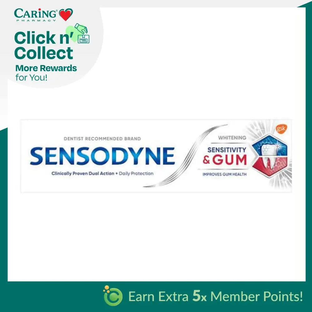 Sensodyne Sensitivity and Gum Whitening Toothpaste with clinically proven dual action for improved gum health.