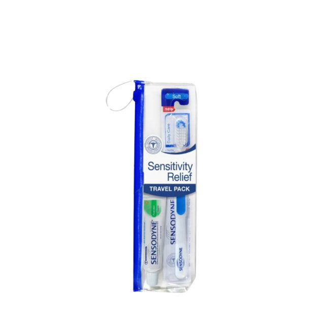 Sensodyne sensitivity relief travel pack with toothbrush and toothpaste for on-the-go oral care
