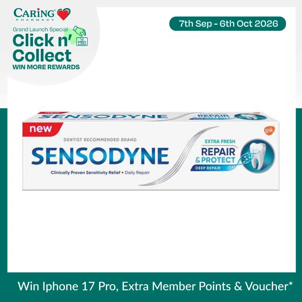 Sensodyne Extra Fresh Repair and Protect toothpaste in a white tube for sensitive teeth relief