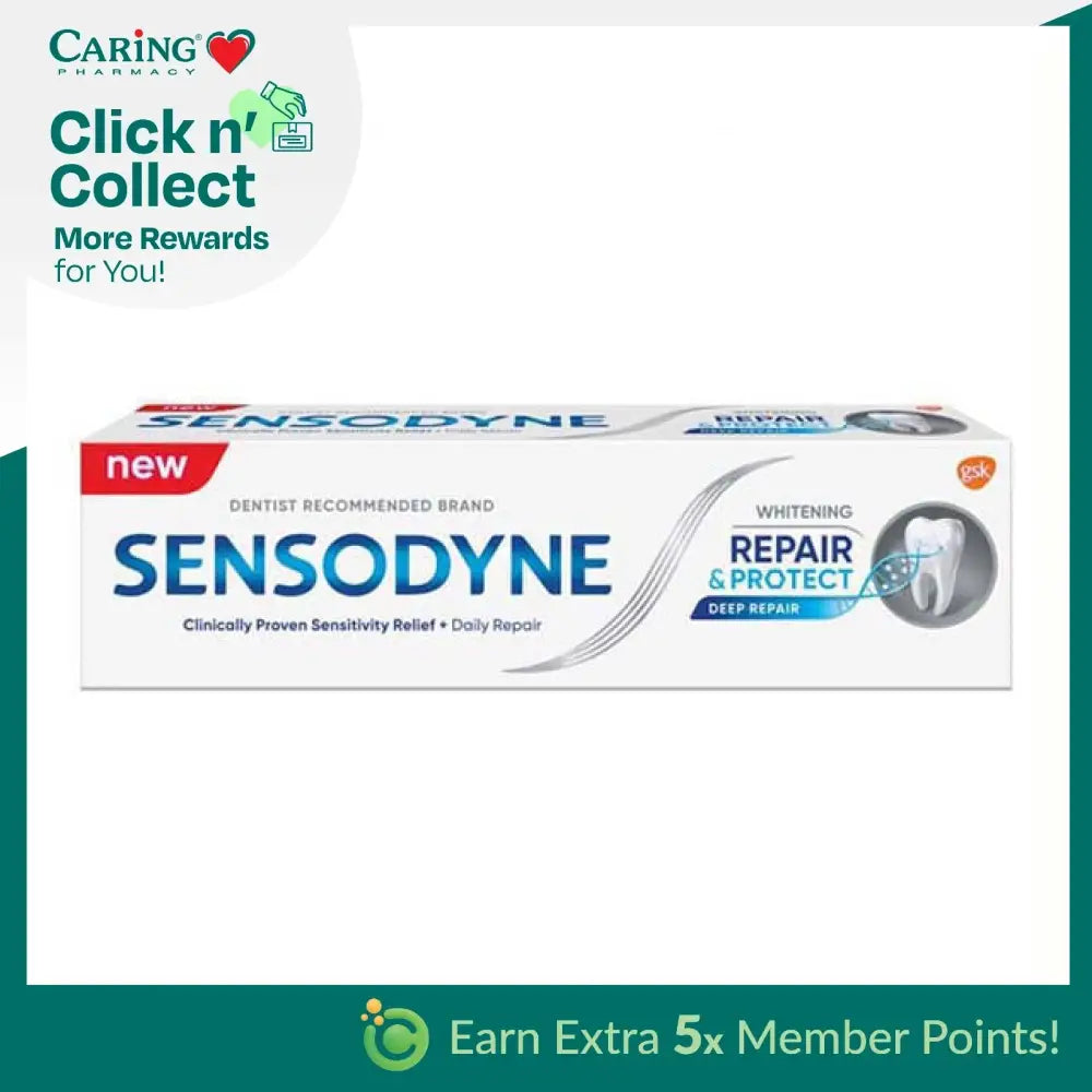 Sensodyne Repair and Protect toothpaste for sensitive teeth with deep repair and whitening benefits