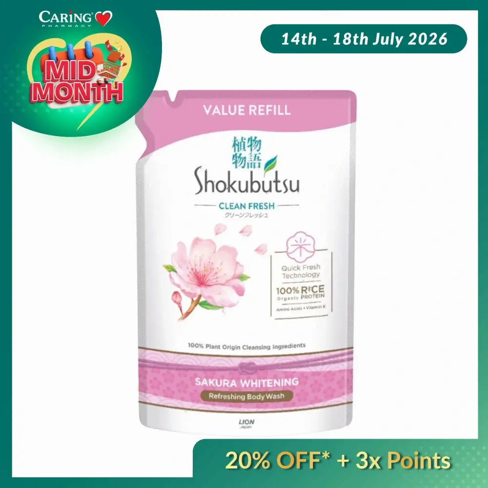 SHOKUBUTSU BODY WASH CLEAN FRESH SAKURA WHITENING REFILL 800G
