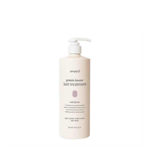 SIMPLY O protein booster hair treatment in a pump bottle for enhancing hair strength and texture