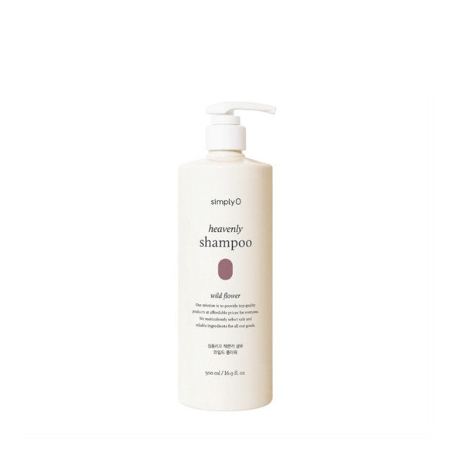 Simply O Wild Flower Shampoo 500ml in a sleek white bottle with pump for nourishing hair care