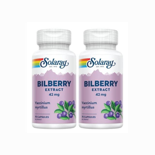 Solaray Bilberry Extract 42mg capsules in a bottle of 75 capsules with natural ingredients