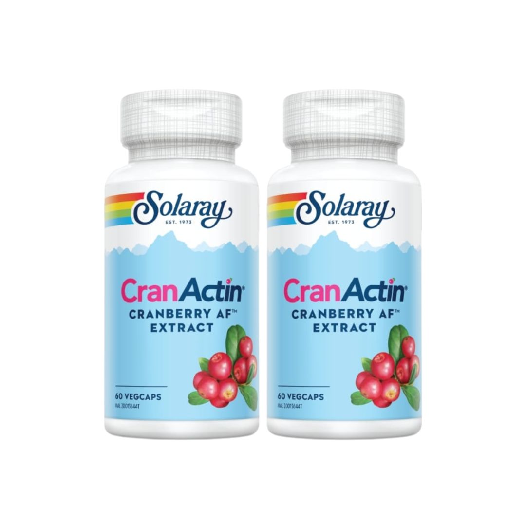 Solaray CranActin cranberry extract in two bottles, each with 60 vegcaps for natural health support