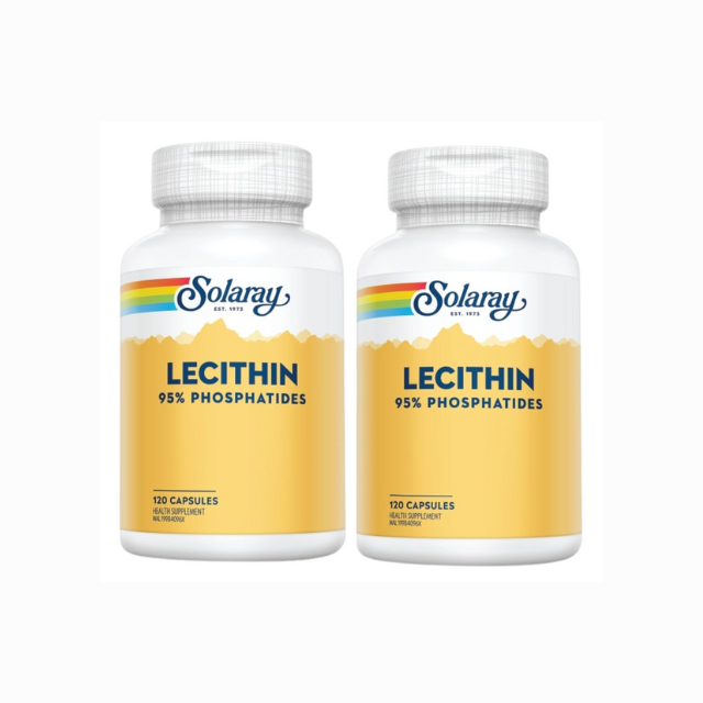 Solaray Lecithin oil free supplement in capsule form, 120 capsules per bottle, promotes healthy living.