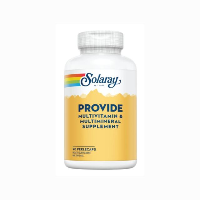 Solaray Provide multivitamin supplement in a yellow bottle with 90 perlecaps for daily nutrition support